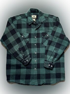 Vintage 1990's Field & Stream Men's Green & Black Buffalo Plaid Flannel Shirt
